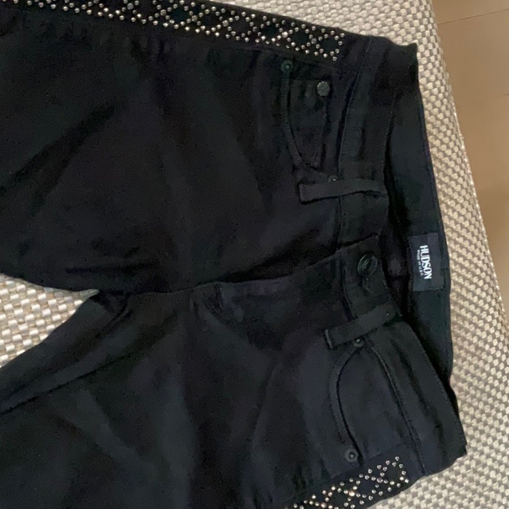 Hudson Jeans Black Buttoned Denim studded silver side embellishment.